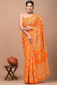 MARWAL HANDICRAFTS Blocked Printed Saree with Attached Blouse Pure Cotton Saree