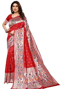 het designer studio Self Design, Paisley, Digital Print, Blocked Printed, Woven, Graphic Print, Checkered Banarasi Jacquard, Art Silk Saree