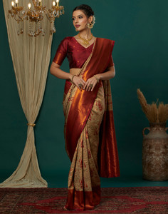 Samah Woven, Embellished Kanjivaram Silk Blend, Jacquard Saree