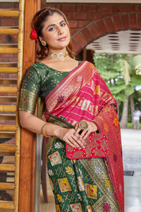 ANGOORI TEXTILES Woven, Printed Banarasi Cotton Silk, Jacquard Saree