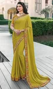 BLEESBURY Printed, Self Design, Graphic Print, Floral Print, Checkered, Solid/Plain Bollywood Silk Blend, Chiffon Saree