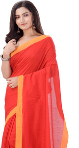 TANTLOOM Solid/Plain Handloom Handloom Pure Cotton Saree
