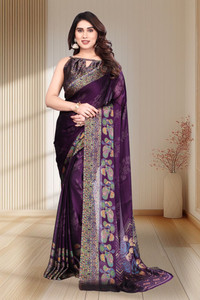 BilloRani Floral Print Bollywood Chiffon Saree