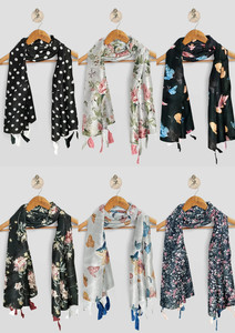 POSHAMPAA Printed Chiffon Women Stole, Scarf, Fancy Scarf