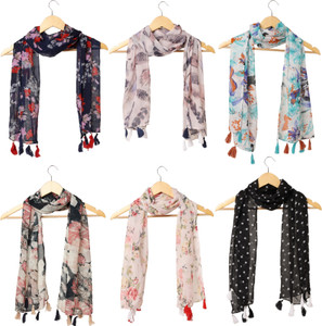 RIDDLE NEEDLE Floral Print Chiffon Women Scarf, Stole