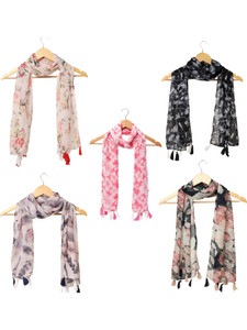 RIDDLE NEEDLE Printed Chiffon Women Scarf, Stole, Fancy Scarf