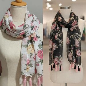 STOLE MATE Yours Forever Floral Print Chiffon Women Scarf, Stole, Fancy Scarf