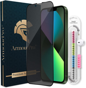 ArmourPro Edge To Edge Tempered Glass for Apple iPhone 13, iPhone 13 Pro, iPhone 14, Matte Privacy Protection with Cable Protector