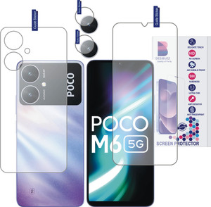 DESIBUZZ Front and Back Tempered Glass for POCO M6 5G, (Flexible), POCO M6 5G camera lens