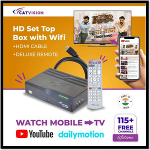 Catvision 115+ TV Channels Free|Watch YouTube on TV|Doordarshan FreeDish Wifi Set Top Box Media Streaming Device