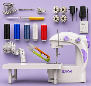 JAXHOM mini sewing machine electric portable sewing machine home stitching machine Electric Sewing Machine 2 built-in stitches 101 SPM White