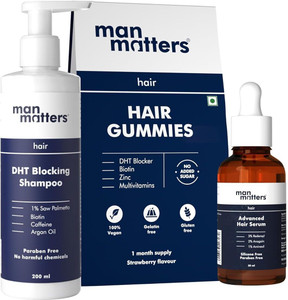 Man Matters Anti Hair Fall Shampoo 300ml, Biotin Gummies 30N, Serum - Image 3