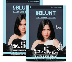 BBlunt Natural Black 5 Minute Shampoo Hair Colour for 100% Grey Coverage - 20ml X 5 , Natural Black