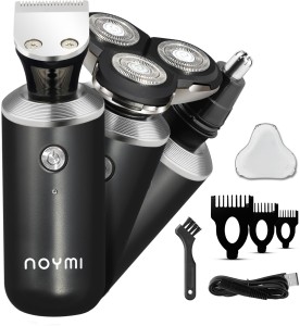 NOYMI Rechargeable Trimmer 100% Waterproof IPX7 Electric Trimmer & shaver Wet & Dry Rotary Trimmer for Men Runtime: 90 min Grooming Kit 90 min  Runtime 3 Length Settings