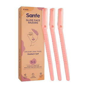 Sanfe Glide Face Razor for painfree facial hair removal (3 units) - upper lips, chin, peach fuzz - Stainless steel blade, comfortable, firm grip, Women