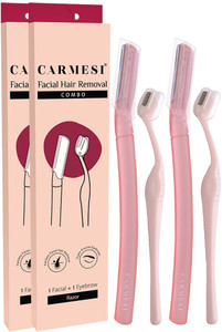 Carmesi Face Hair Removal Pack | 2 Face Razor & 2 Eyebrow Razor | Instant & Painless, Women