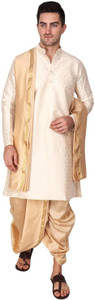 RAMESHWARAM FABRICS Traditional Men's Dhoti Kurta Stole Set with Intricate Embroidery for Festivals Embroidered Sherwani