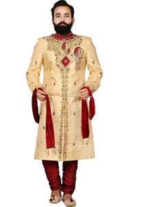 डायमंड स्टाइल Gold Jacquard - Look Regal for Weddings Festivals & Special Events एम्बेलिश्ड शेरवानी