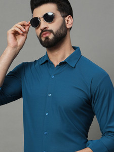 RENUOVO Men Solid Casual Dark Blue Shirt