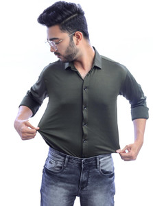ALMORA Men Solid Casual Dark Green Shirt