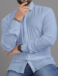 Shimak International Men Self Design Casual Light Blue Shirt