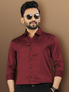 VeBNoR पुरुषों के लिए सॉलिड फॉर्मल मैरून  शर्ट