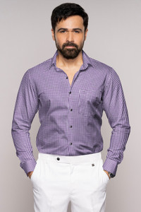 french crown Men Checkered Casual Purple Shirt