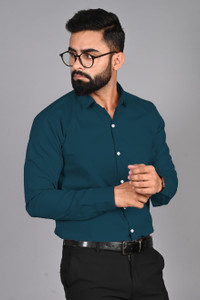 EVIQE Men Solid Formal Dark Blue Shirt