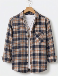 WOXEN Men Checkered Casual Blue, Orange Shirt
