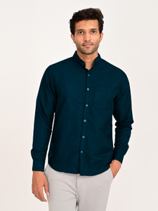 Pattam Men Solid Casual Dark Blue Shirt