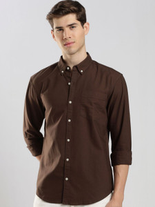 HERE&NOW Men Solid Casual Brown Shirt