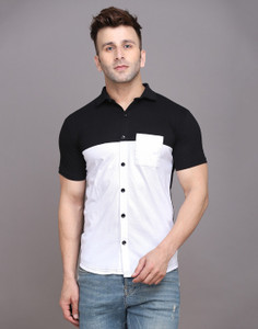 Lawful Casual Men Solid Casual White, Black Shirt