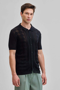 Snitch Men Self Design Casual Black Shirt