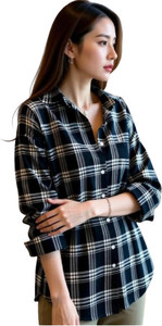 KIRMANI Women Checkered Casual Black, White Shirt