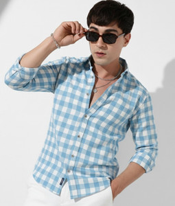 U TURN Men Printed Casual Blue Shirt