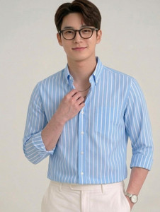 SEEWAYS Men Striped Light Blue Shirt - Image 1
