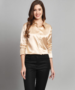 FUNDAY FASHION Women Solid Casual Gold Shirt
