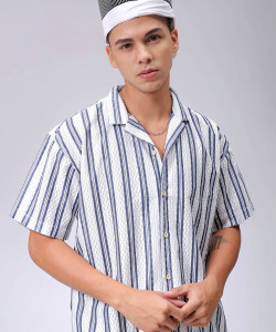The Indian Garage Co. Men Striped Beach Wear Cream Shirt