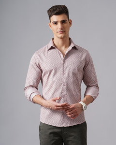 British Club Men Printed Casual Pink Shirt