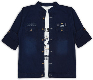 CAVIO Boys Solid Casual Blue Shirt