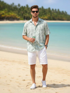 METRONAUT Men Printed Beach Wear Light Green Shirt