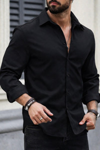 METRONAUT Men Solid Casual Black Shirt