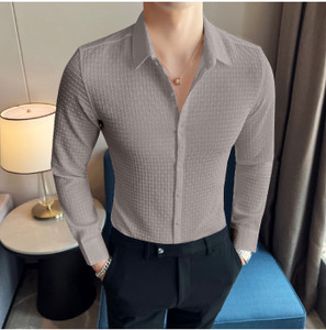 KALP CRAZE Men Self Design Casual Grey Shirt
