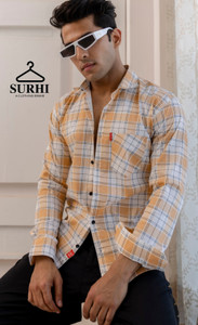 Surhi Men Checkered Casual Orange Shirt