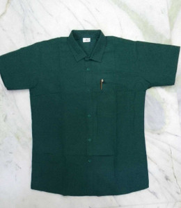 Yameen handloom Men Solid Casual Dark Green Shirt
