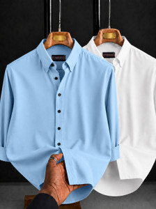 COMBRAIDED Men Blue, White Casual Shirt - Image 5