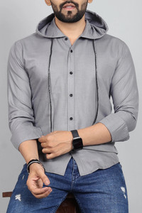 Lonexo Men Solid Casual Grey Shirt