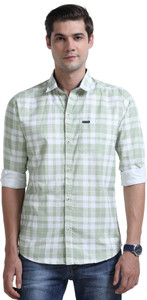 ROCKET SCIENCE Men Checkered Casual Light Green Shirt