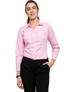 Blue Ronin Women Solid Formal Pink Shirt