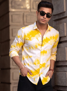 vdlooks Men Printed Casual White, Yellow Shirt